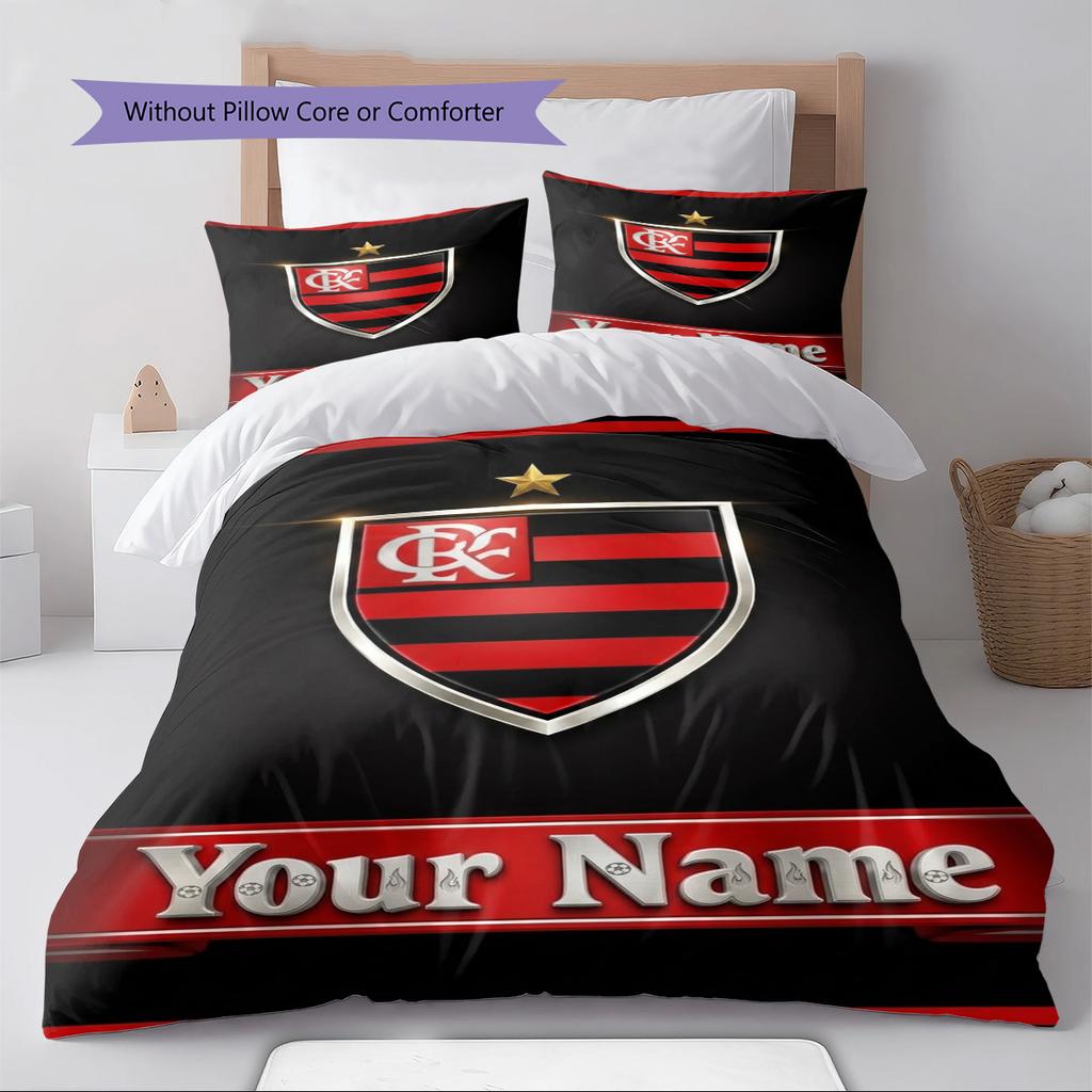 Name Custom CR Flamengo Pattern Bedding Set Quilt Cover Pillowcase Home Decor Gift (1 * Duvet Cover + 2 * Pillowcase, Without Core)