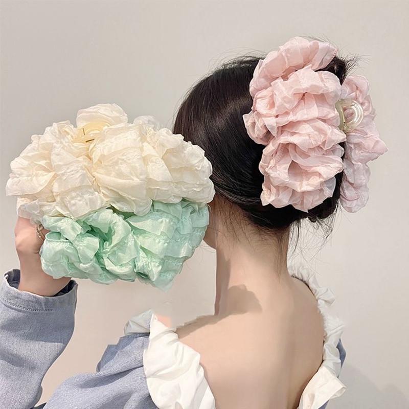 Tejido de Temperamento Elegante Pinza de Pelo de Burbuja Grande para Mujer Estilo Coreano Pinza de Tiburón para Cola de Caballo Pinza de Pelo de Chica de Moda Accesorio para el Cabello