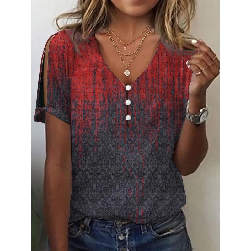 IHUASU Women's Fashion Casual Short Sleeve V-Neck  Blouses & Shirts