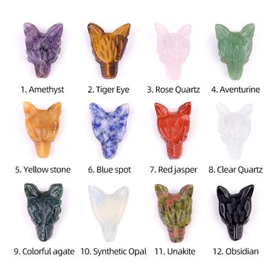 1Pc Mini Reiki Healing Crystal Carved Wolf Head Shape Ornament Decoration, Energy Natural Stone Amethyst Jade Agate Sodalite Gems Home Decor Jewelry