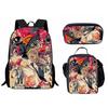 Printed Day Man Two-Dimensional Chainsaw Man Student Schoolbag Three-Piece Cartoon Backpack Lunch Bag