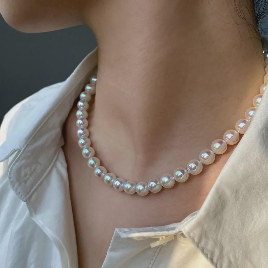 Collar de Clavícula de Perla Akoya Rosa Celestial: Imitación Aurora Original para Mujer