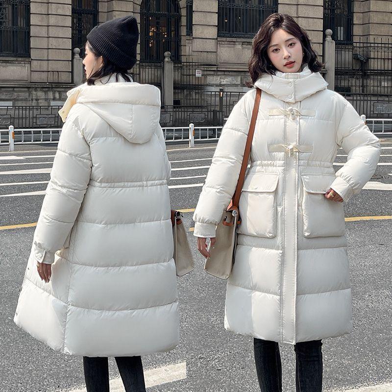 Down Cotton Coat Women's Bread Coat Winter Knee-length New Korean Style Loose Cotton Coat Long Cotton Jacket Thickened Hooded Jacket
