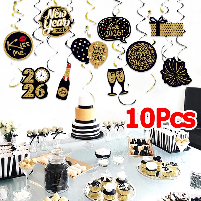 10pcs/pack New Year Bright Colors Party Exquisite Patterns Durable New Year's Day Elements Plastic Spirals Atmosphere