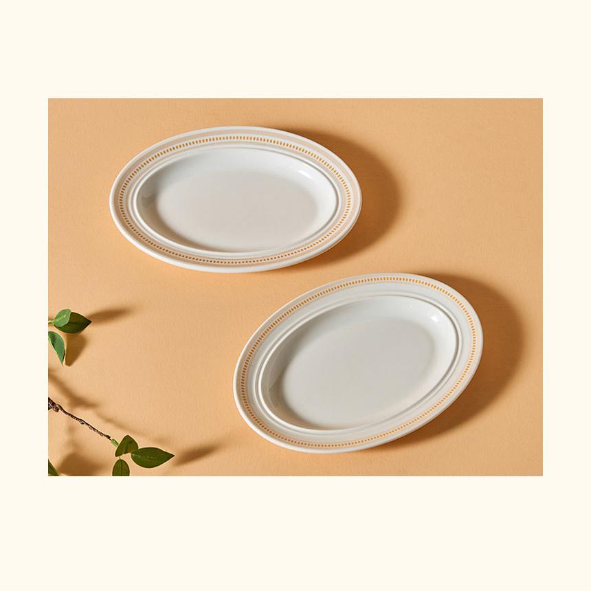 CORELLE Rosemont Ceramic Oval Plate 2p Tableware Ivory-Orange