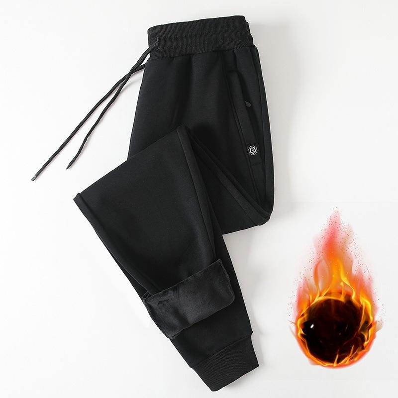 Men's Casual Trousers - Loose-Fit Cuffed Sweatpants Autumn/Winter Straight-Leg Fleece-Lined Men's Trousers Plus Size Sports Trousers for Men