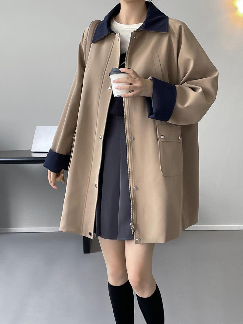 Taochuan splicing trench coat women s small loose medium and long coat 2150 lapel design large lapel M