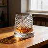 280ml Crystal Rotating Whiskey Glass with Base Diamond Cut Ice Flower Bubble Pattern Spinner Cup for Home Bar Party Gifts