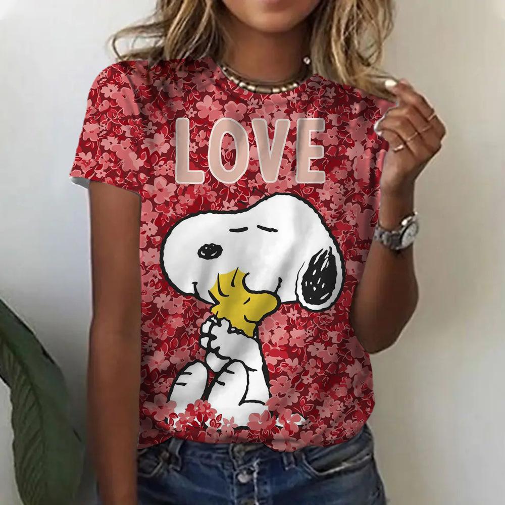 2026 Women's T-Shirt Snoopy Pattern 3D Digital Printing Women's Fashion Short Sleeve Casual Ladies