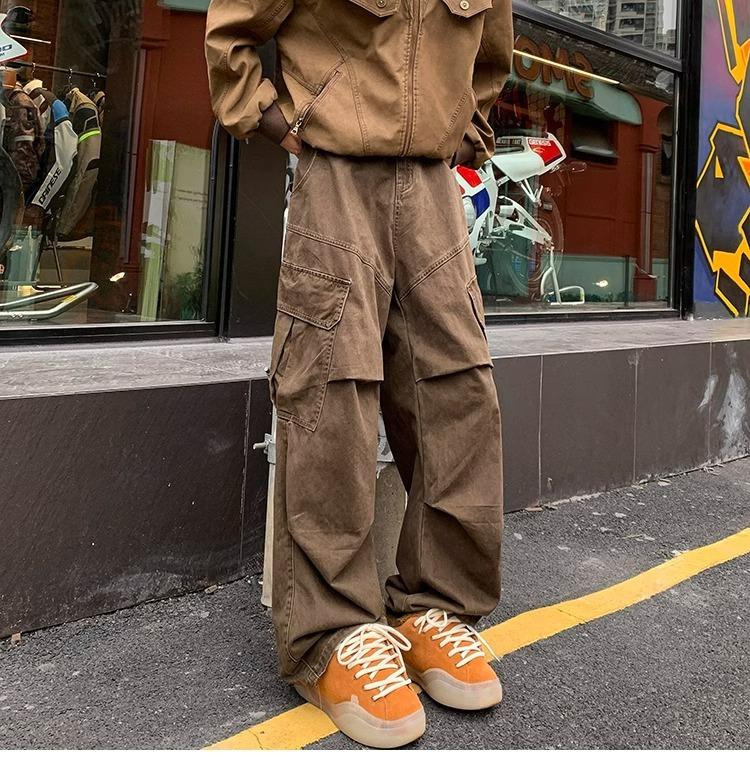 Spring Big Pocket Men's Cargo Pants Japanese Y2k Harajuku Loose Straight Wide Leg Trousers Baggy Pants Man Hip Hop Sweatpants