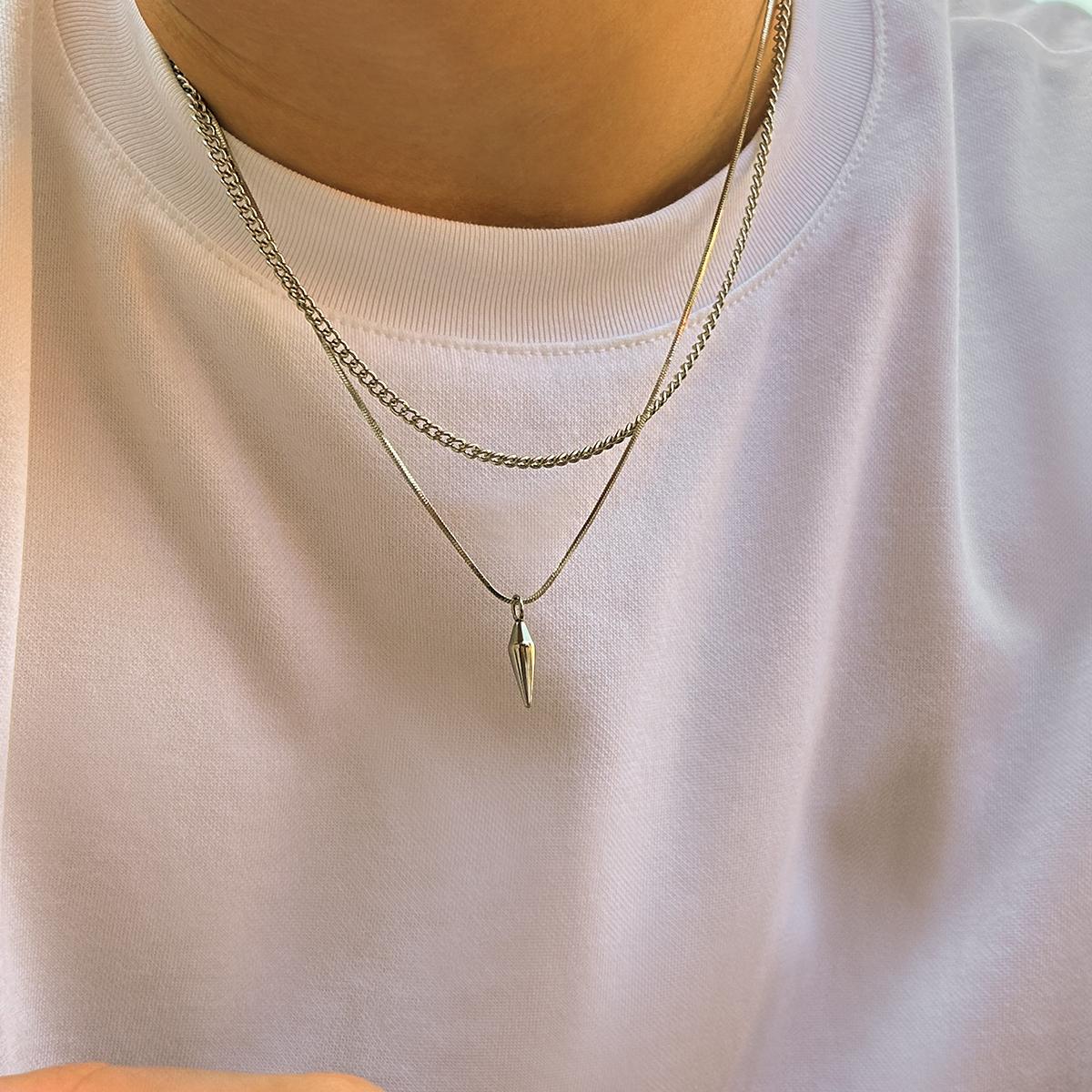 

Ingemark 2Pc/Set Trend Stainless Steel Rivets Pendant Choker Necklace for Men Retro Gold Color Chic Thin Neck Chain New Jewelry