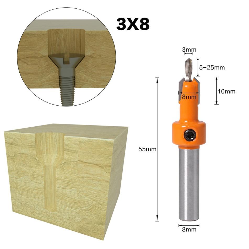 Wood Milling Cutter 8mm Shank HSS Woodworking Countersink Router Bit Set Screw Extractor Remon Demolition