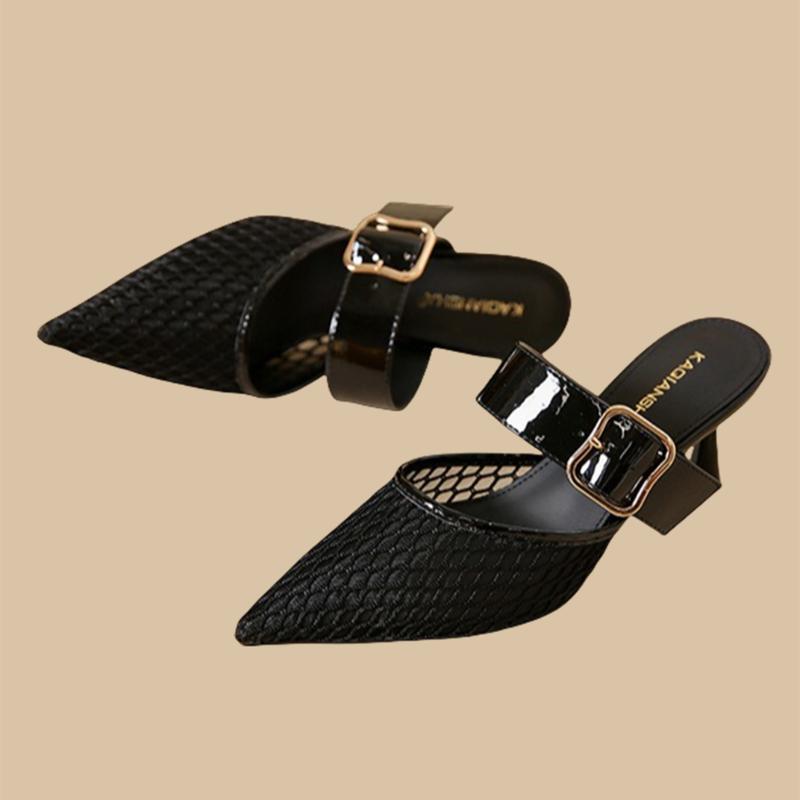 

Fashion Fashion Weaving Hollow High Heel Slippers Women Elegant Pointed Toe Buckle Slide Sandals Summer Sexy Shallow Brand Designer Shoe 40 чёрный