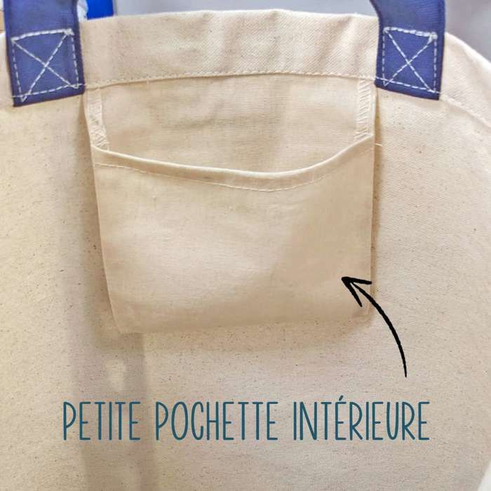 Sac shopping - PLANETEE - Sac fond bleu « Bazar d'un Julien d'amour » - Coton 40x45 cm - Design graphique - Fabriqué en France