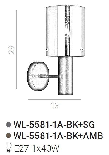 Kinkiet Sardo WL-5581-1A-BK+AMB Italux