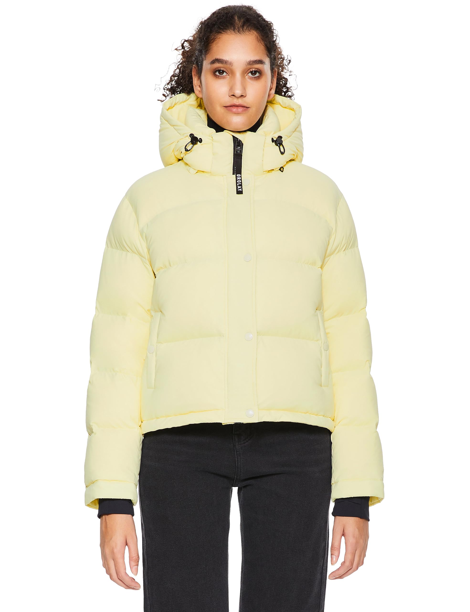 

Пуховик зимний короткий зимний теплый холодный большой размер [Orolay] Куртка, женская, пальто, Пальто, пуховик, верхняя одежда, одежда, с капюшоном, карман, удержание, светло-желтого