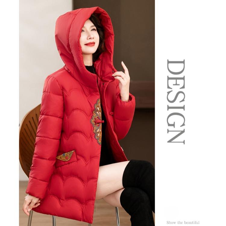 Winter Middle-aged Women's Hooded  Jacket, Warm and Thickened Down Cotton Loose Coat