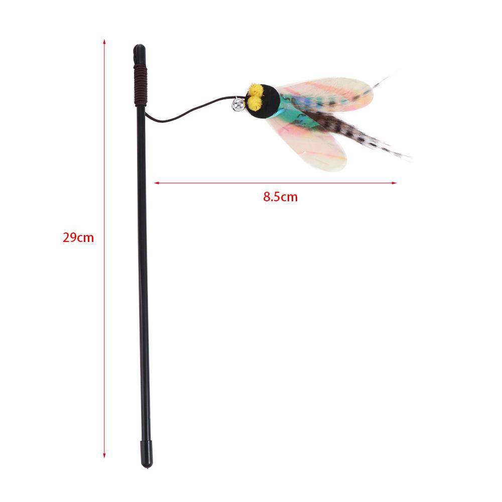 Simulation Insect Cat Teaser Stick Bite Resistant with Bell Cat Feather Toy Random Color Detachable Pet Interactive Toy