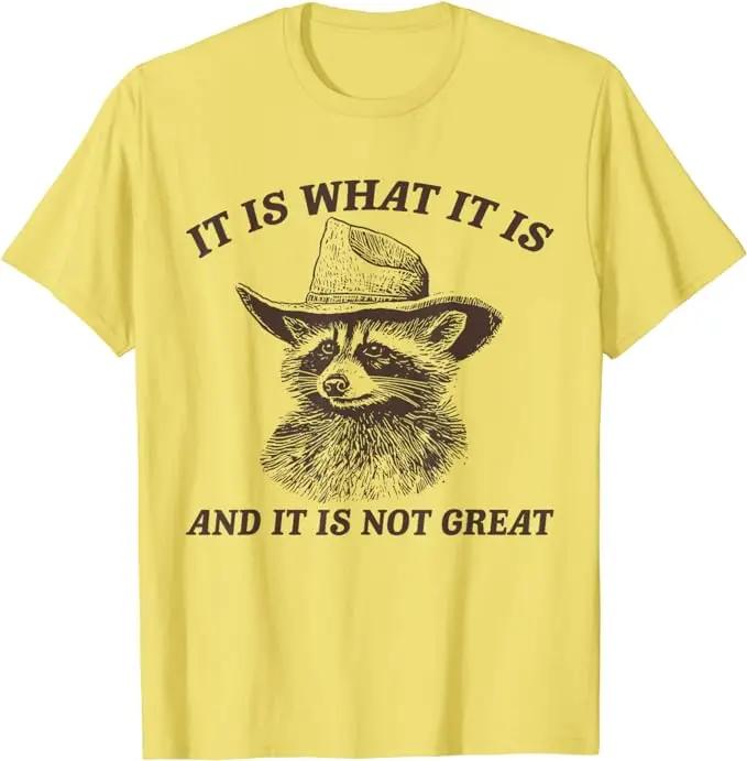 Lustiges Waschbär-Shirt Es ist, wie es ist und es ist nicht großartig T-Shirt Niedliches Waschbär Cowboy Grafik T-Shirt Herrenmode Kurzarm Outfit