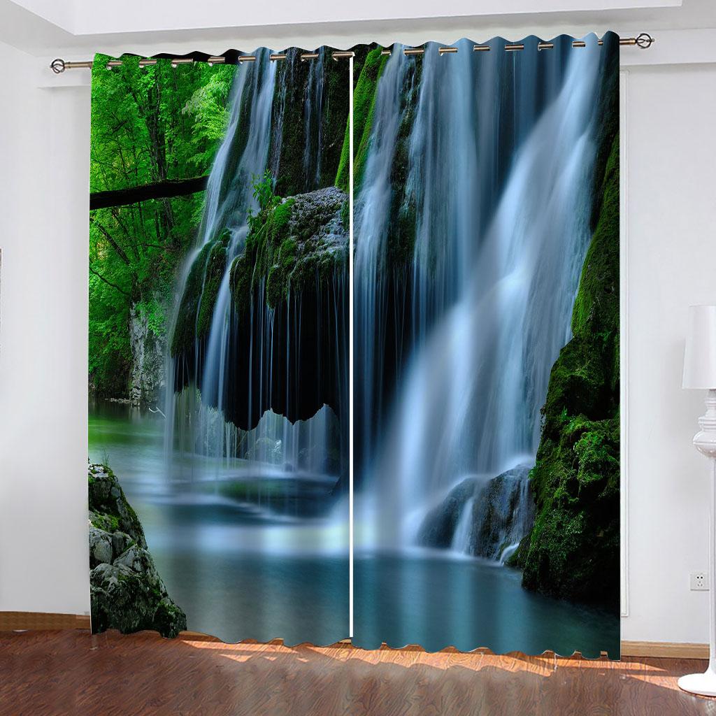 2PC Ocean Beach 3D Curtains Beautiful Landscape Pleasant Style Applicable Bedroom Balcony Living Room Kitchen Window Decor
