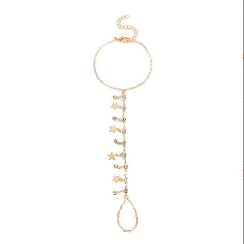 Minimalist Thin Chain Connected Finger Ring Bracelets for Women Vintage Star Ball Beads Link Bangles Party Elegant Jewelry
