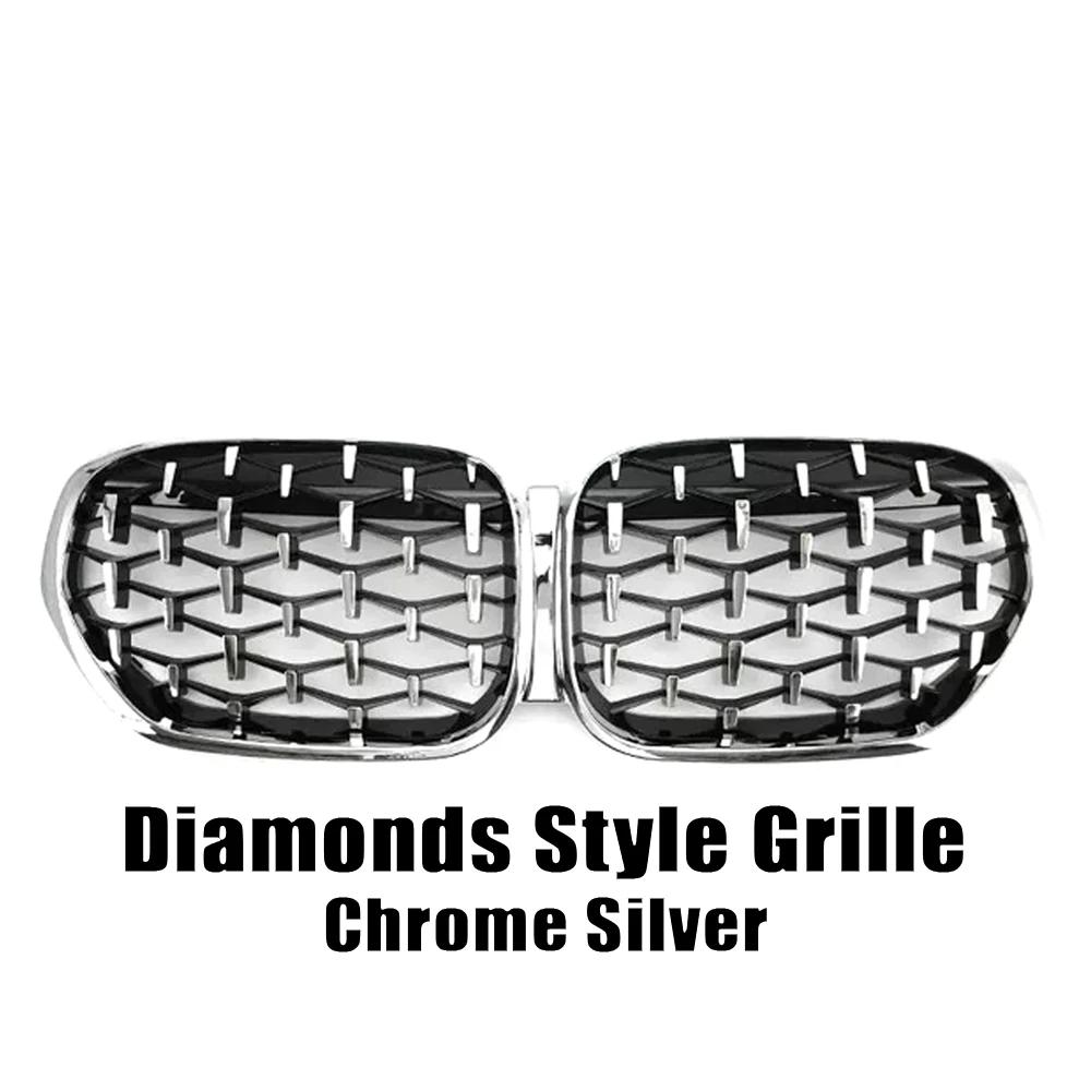 XVIP Carbon Fiber Look Double Line Style Front Racing Grills For BMW X1 F48 LCI 2020-2022 All Black Diamonds Style Upper Grilles