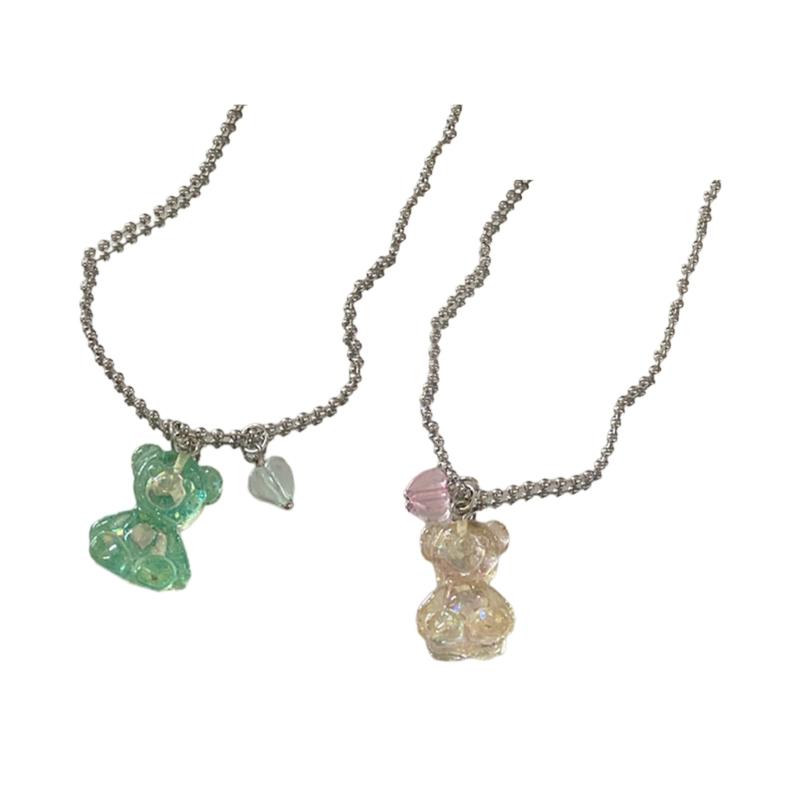 Pendant Clavicle Chain Bear Neck Jewelry Bear Pendant Choker Alloy Material Beaded Necklace for Fashion Ladies Teens