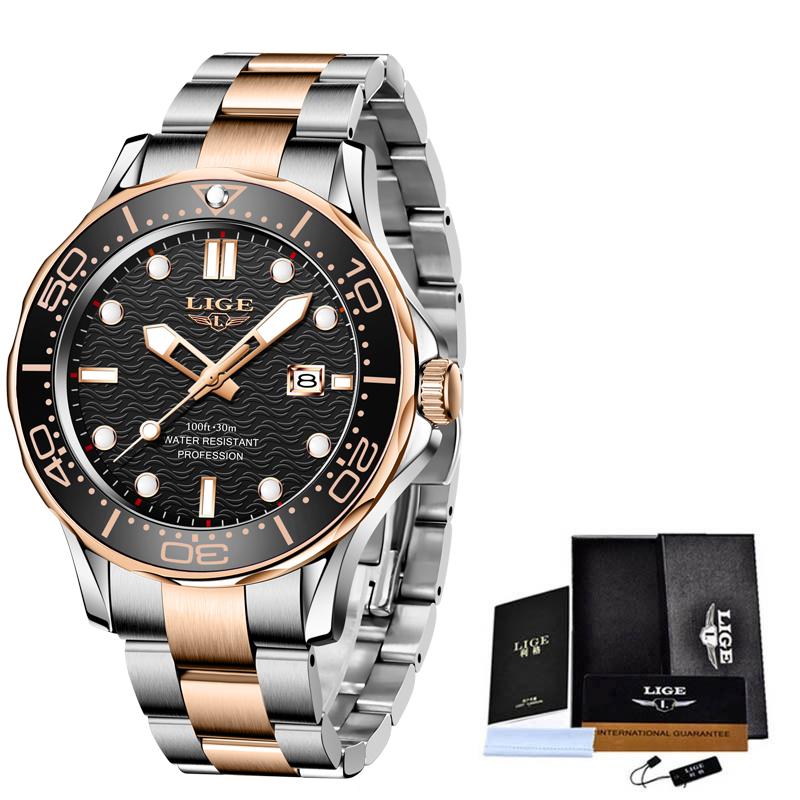 LIGE Brand Mens Watches Business Quartz Watch Men Silicone Band Sports Waterproof Watches Date Wristwatches Relogios Masculino
