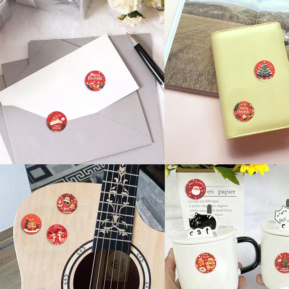 500pcs Christmas Red Cartoon Stickers Roll Decals for Envelope Encourage Praise Reward Student Work Sealing Label Toys