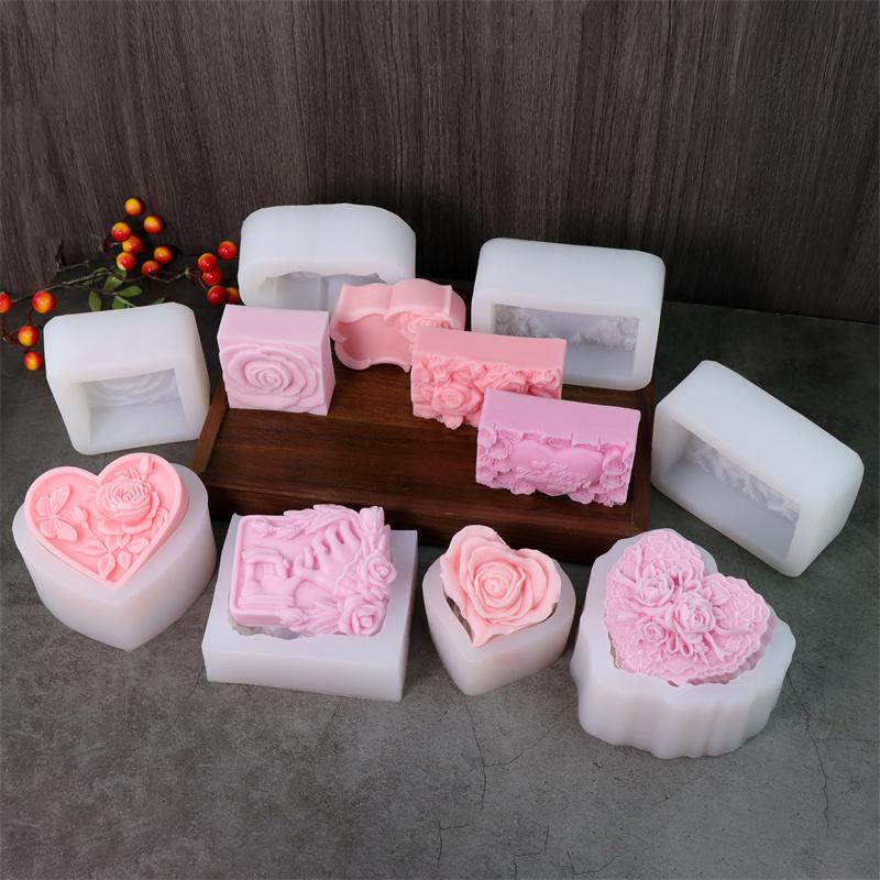 3D Love Rose Silicone Soapr Molds DIY Wedding Valentine's Day Heart Rose I Love U Silicone Soap Candle Mold Craft Art Candle