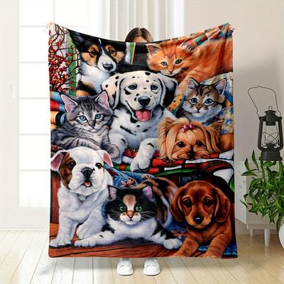 Manta con Patrón de Mascotas Adorables Manta de Dormitorio para Sala de Estar Sofá pausa para el almuerzo Manta suave para Festival de Amigo Regalo