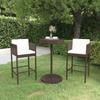 3pcs Garden Bar Furniture and Cushions Brown Wicker