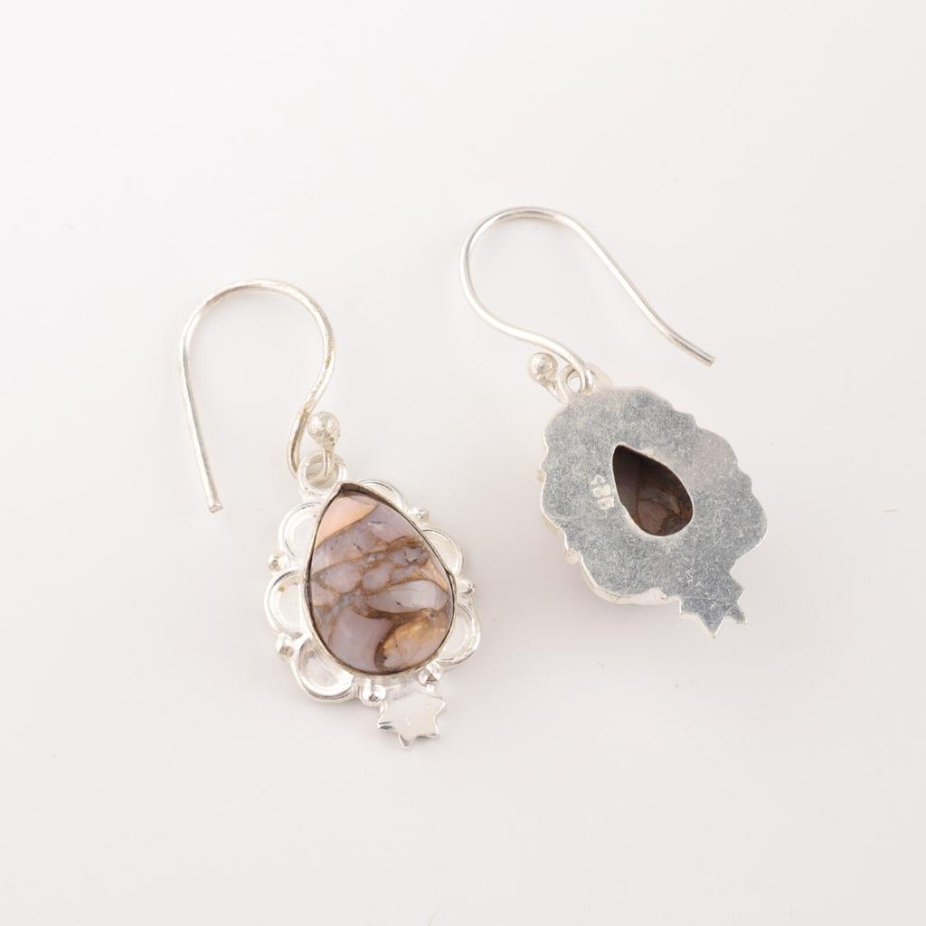 Pink Copper Turquoise Gemstone 925 Stamped Silver Handmade Jewelry Pink Earrings EE-163-41