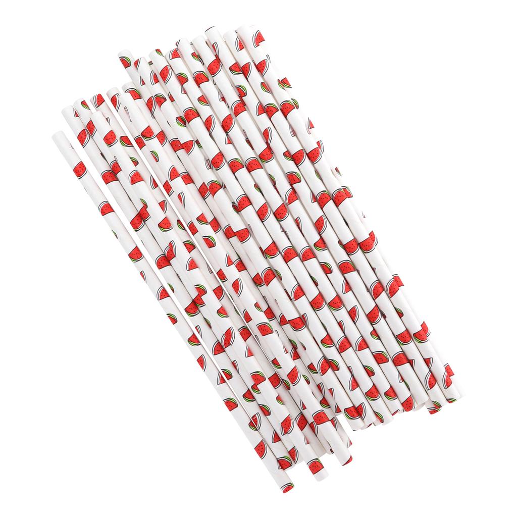 50pcs Beverage Straws Fruit Pattern Biodegradable Paper Straws for Beach Party PicnicWatermelon
