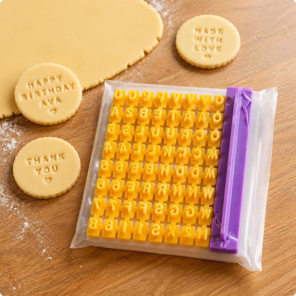 Alphabet Pastry Imprinter Set Reusable Number and Symbol Stamp Easy To Clean Letter Press Forming