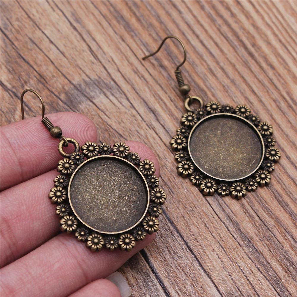 Drop & Dangle Earring Round Ear Hook Glass Cabochon Base Setting Tray Minimalist Jewelry ComponentsEarring Size 18x19mm QE025