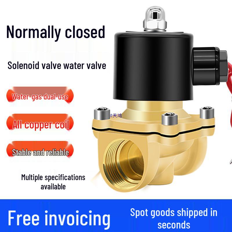 2x Normally Closed Solenoid Valve, 220V Water Valve, 24V 4-Point Inlet, 6-Pipe Electronic Control, Copper Shower Switch