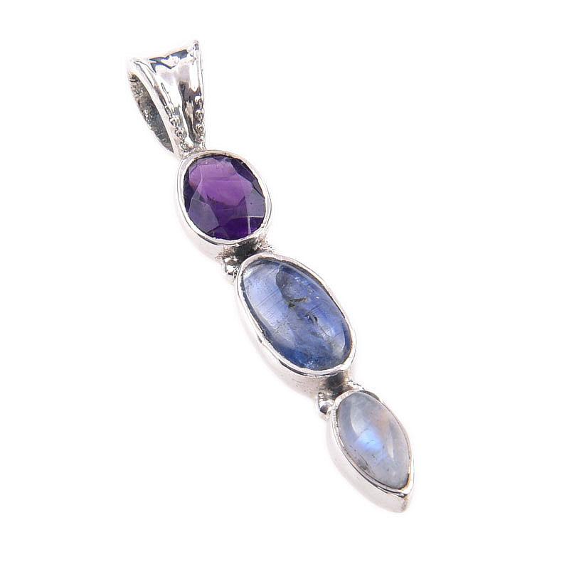 Natural Kyanite,African Amethyst 925 Solid Sterling Silver Pendant 1.50'' M2c41