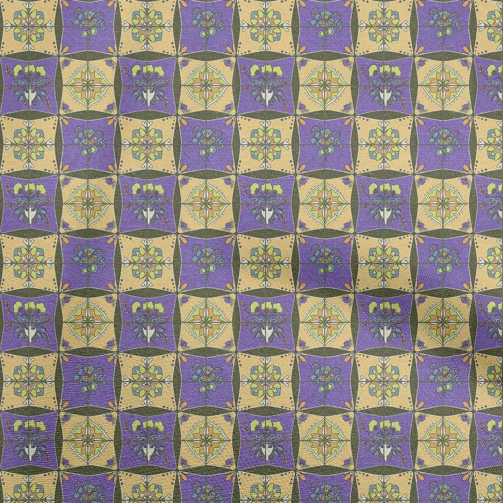 oneOone Algodão Flex Tecido Azul Médio Azulejo Asiático Tradicional Floral Projetos de Artesanato Decoração Tecido Impresso Por Metro 40 Polegadas