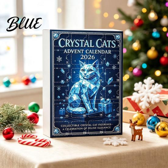 Decoración Festiva de Invierno para el Hogar 2026 Calendario de Adviento Navideño Caja Sorpresa Incluye 24 Gatos de Cristal Relleno Único para Calcetines para Niños Adornos Colgantes Acrílicos