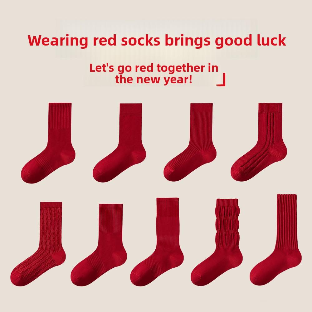 Ladies Autumn and Winter Cotton New Year Benming Year Tube Red Socks