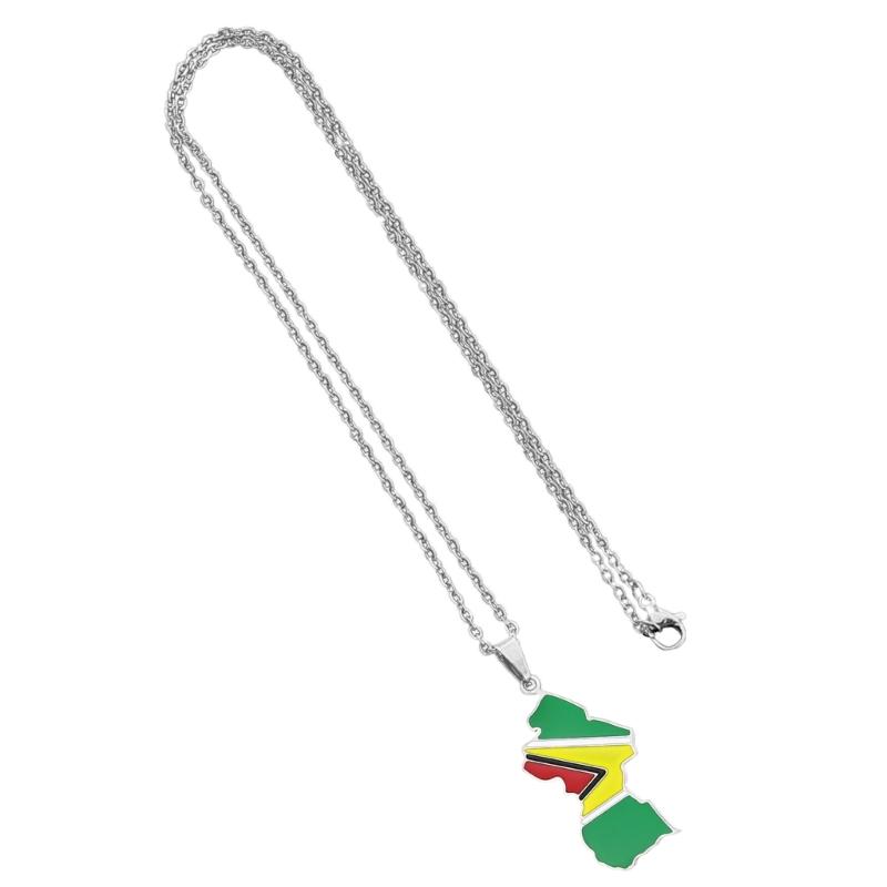 Vintage Guyana Map Necklace Stainless Steel Country Outline Pendant Necklace