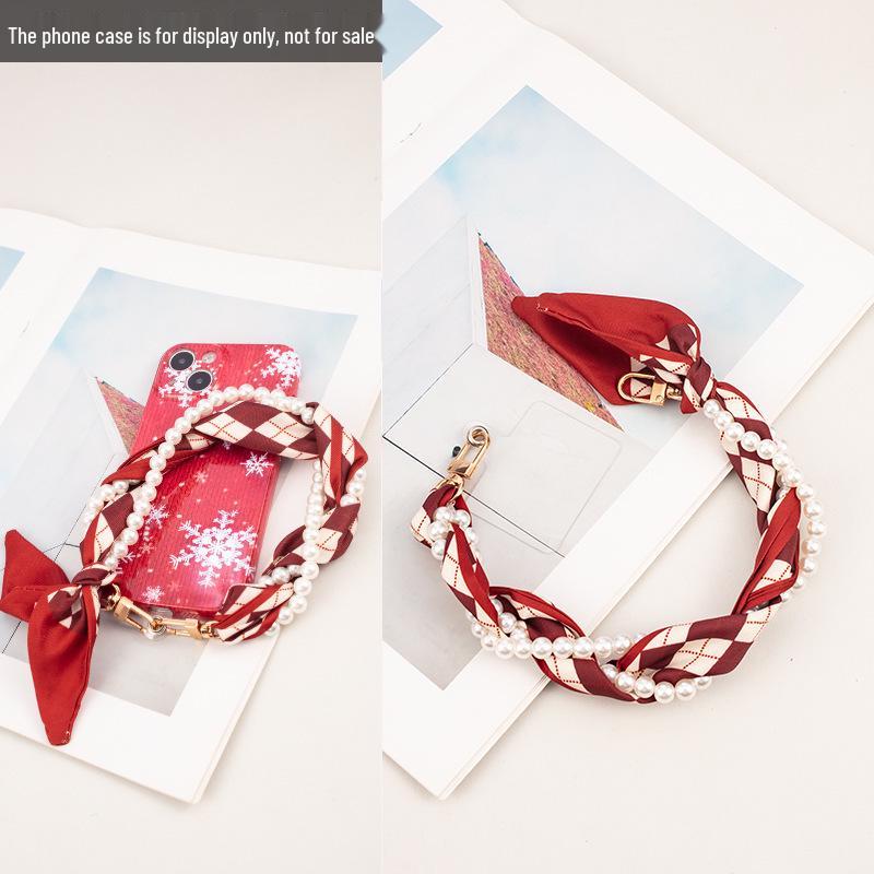 

TikTok Inspired Pearl Hand-Woven Anti-Lost Phone Chain and Wrist Strap Scarf Short Pearl Woven Scarf