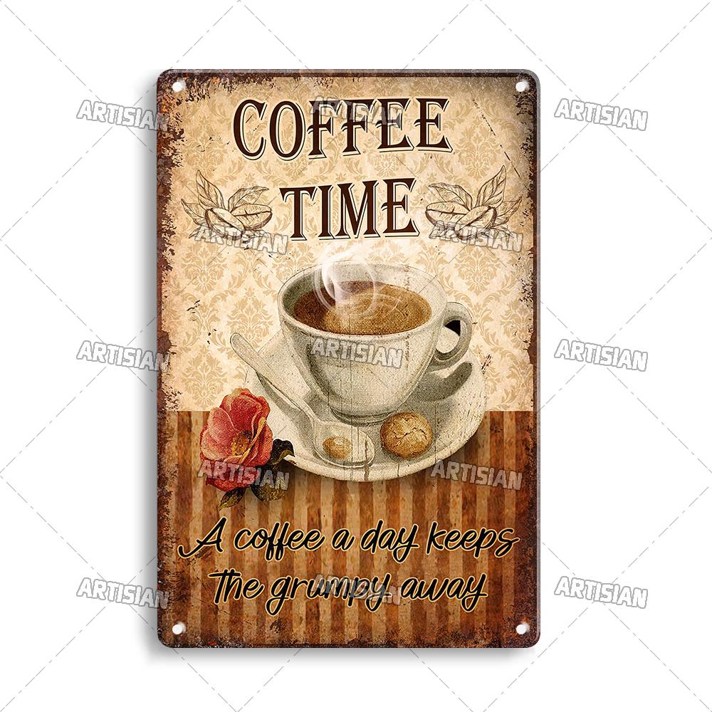Artisian Coffee Metal Plaque Cute Animal Tin Sign Drinking Funny Decorative Plate Wall Decor Garage Bar Pub Club Hotel Cafe