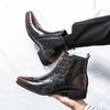 Men's British Style Color Block Leather High-Top Pointed Toe Casual Knight Boots