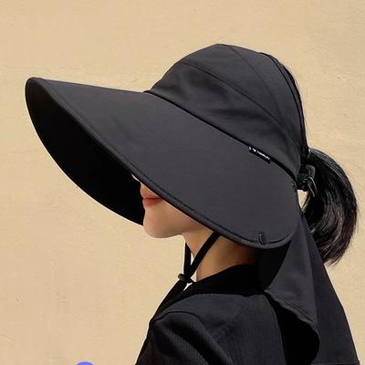Sunscreen Hat Women's Summer UV Protection Outdoor Riding Empty Top Hat Big Brim Cover Full Face Neck Shade Bucket Hat