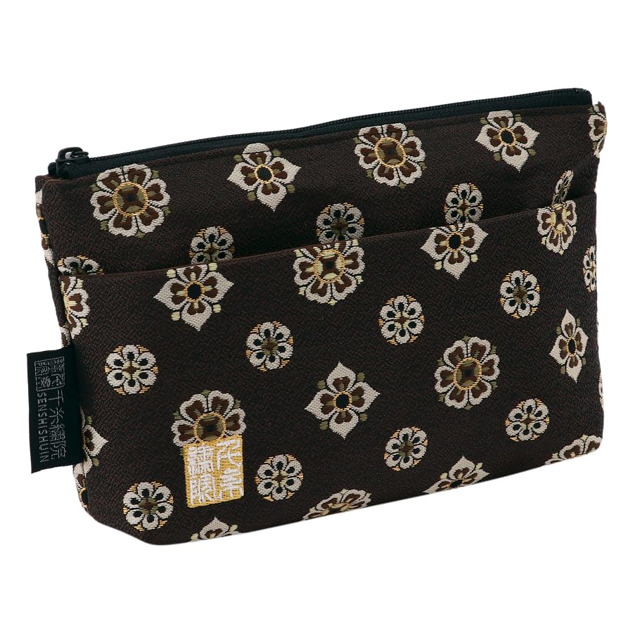 Senshishuin Nishijin Brocade Pouch (Lined) with Shokura Hanabishi Crest (Small)