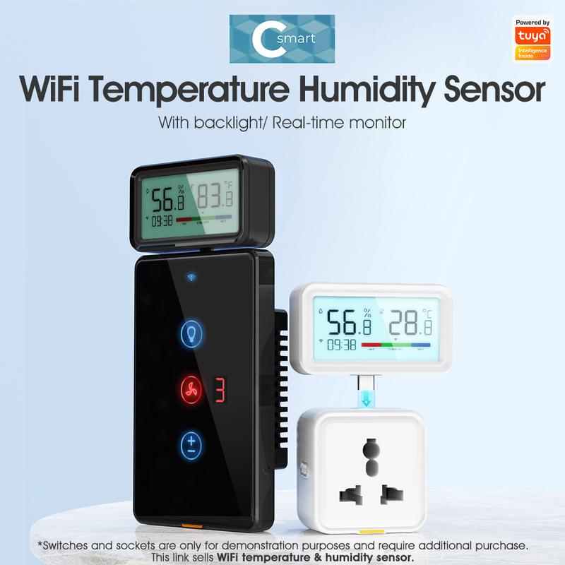 Tuya WiFi Temperature & Humidity Sensor with Backlit Display APP Remote Monitor Alexa/Google Voice Control °C/°F Switch,