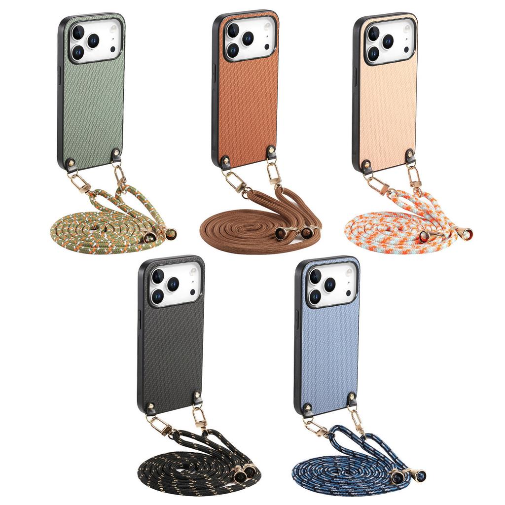Crossbody Wallet Case mit Fasermuster für iPhone 17 Pro Max 16 Plus 15 14 13 12 16E Lange Lanyard Tasche Schultergurt Rückabdeckung