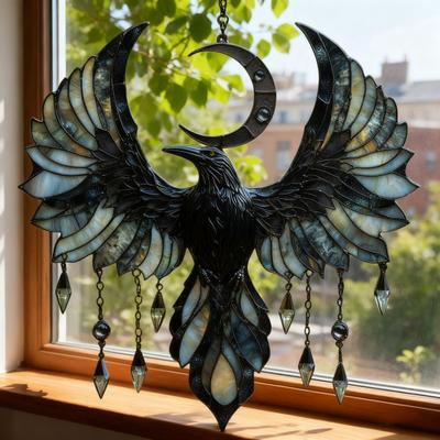 Crescent Raven Acrylic Sun Catcher Lightweight Easy To Hang Crow Pendant Home Decor Design Window Hanging